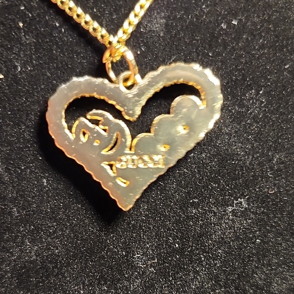 Gold Heart Pendant Necklace with Red Accents With Upcycled Chain #13 - Picture 3 of 3